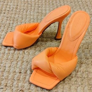 Neon Peach Square Toe Heels